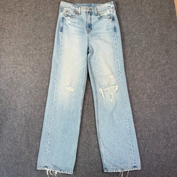 AYR Womens Secret Sauce Wide Leg Jeans Comfort Stretch Sz 28 Light Distressed - Picture 1 of 14